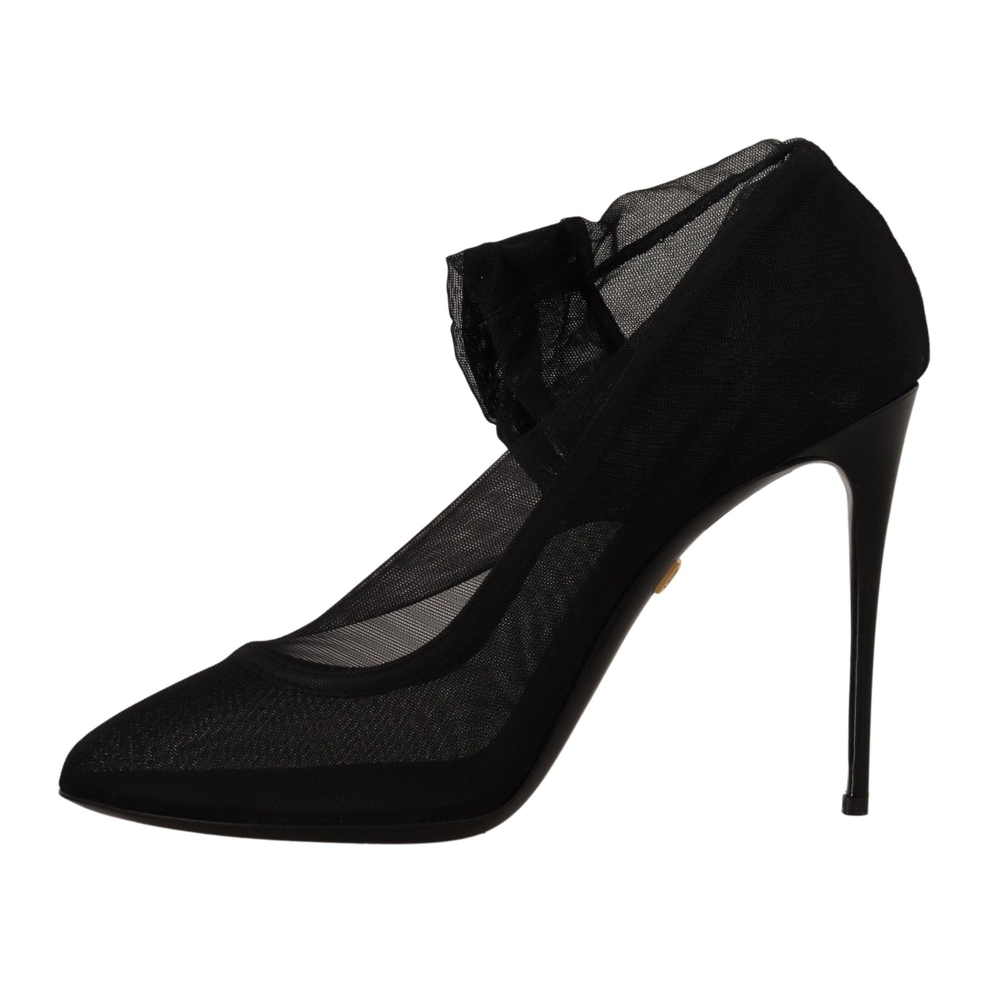 Dolce & Gabbana Black Tulle Stretch Boots Pumps Shoes
