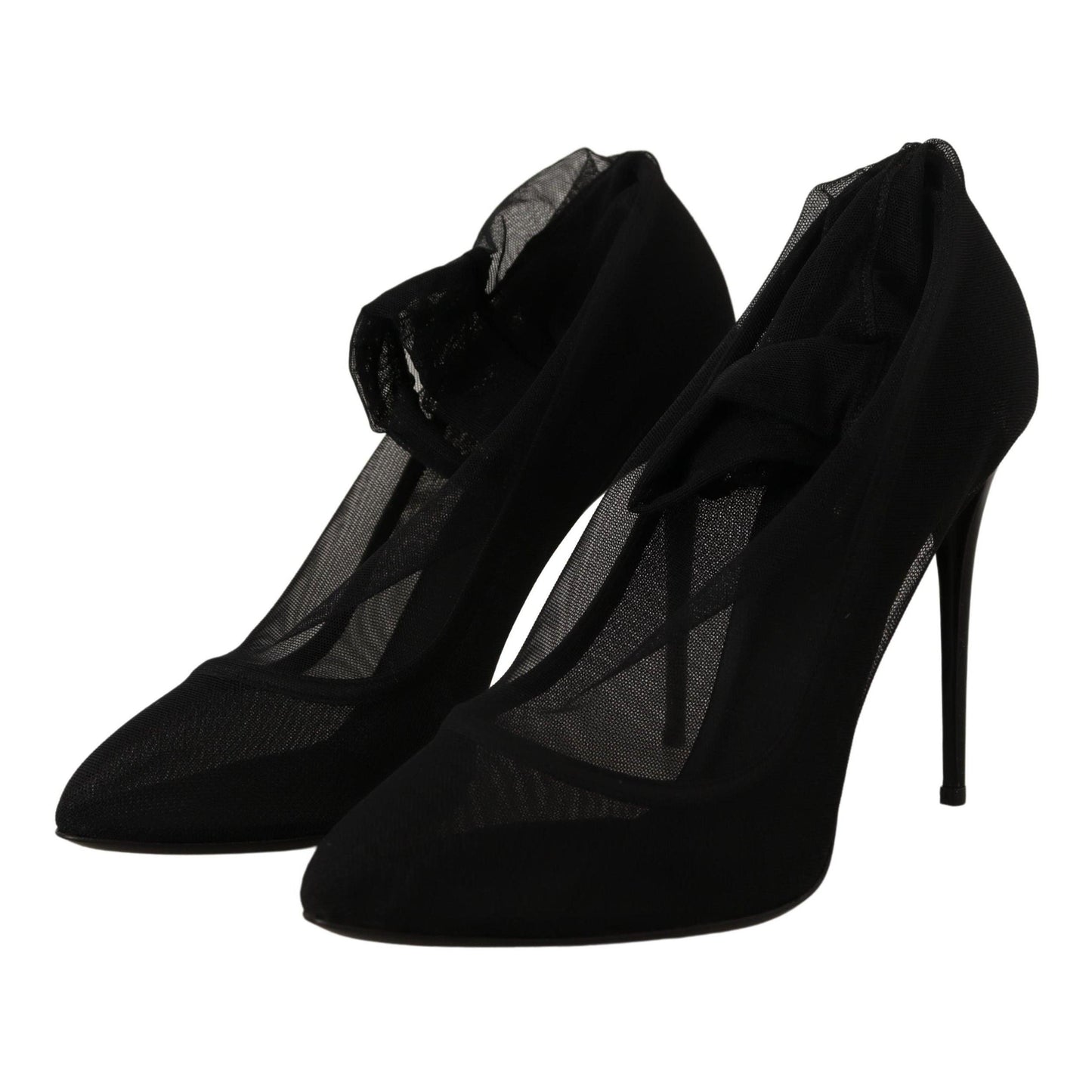 Dolce & Gabbana Black Tulle Stretch Boots Pumps Shoes