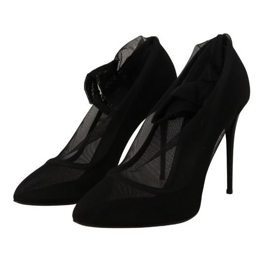 Dolce & Gabbana Black Tulle Stretch Boots Pumps Shoes