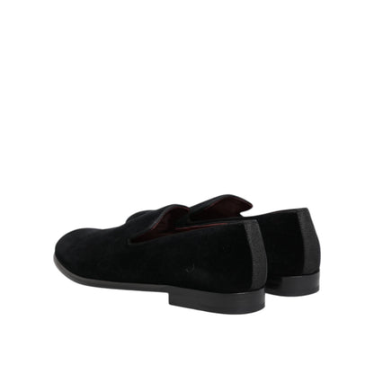 Dolce & Gabbana Black Velvet Loafers Formal Men Dress Shoes