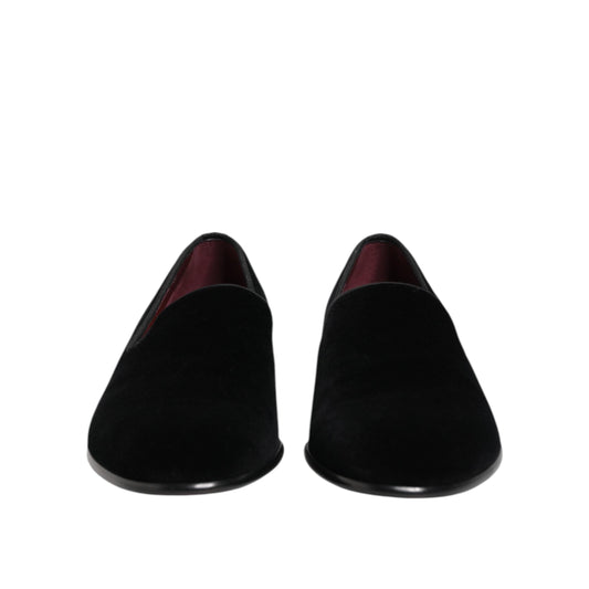 Dolce & Gabbana Black Velvet Slip On Loafers Men Formal Shoes