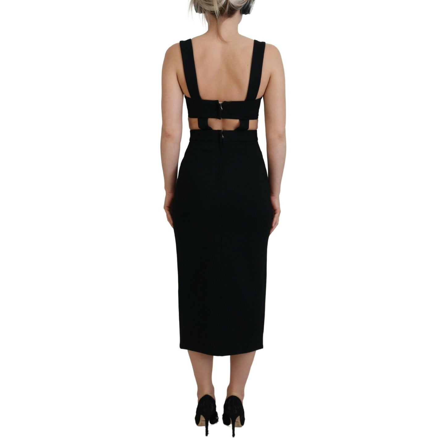 Dolce & Gabbana Black Viscose Bodycon Sheath Midi Dress