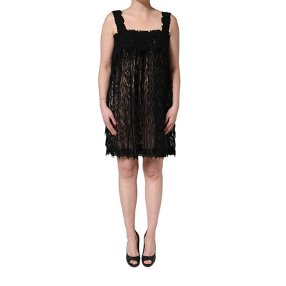 Dolce & Gabbana Black Viscose Fringed Sleeveless Mini Dress