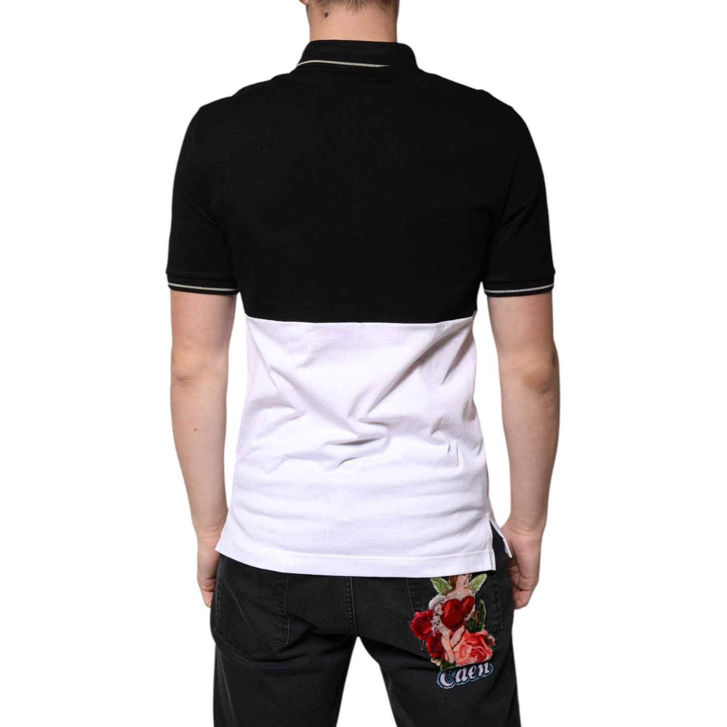 Dolce & Gabbana Black White Cotton Short Sleeves Polo T-shirt