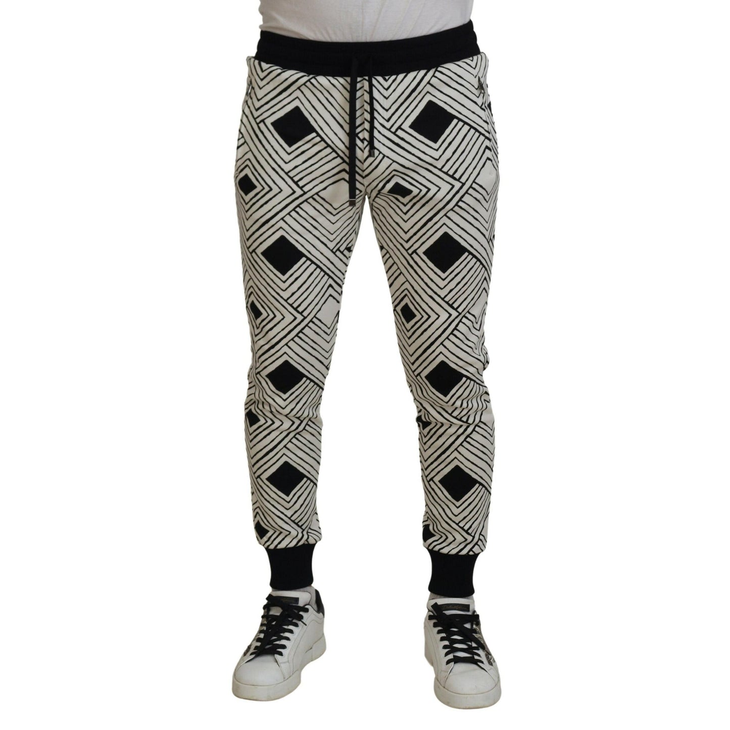 Dolce & Gabbana Black White Cotton Trousers Sport Pants