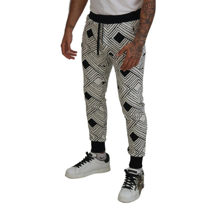 Dolce & Gabbana Black White Cotton Trousers Sport Pants