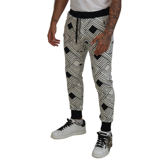 Dolce & Gabbana Black White Cotton Trousers Sport Pants