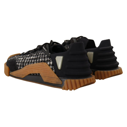 Dolce & Gabbana Black White Fabric Lace Up NS1 Sneakers