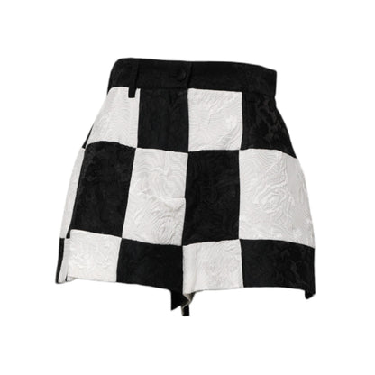 Dolce & Gabbana Black White Floral Brocade Hot Pants Shorts
