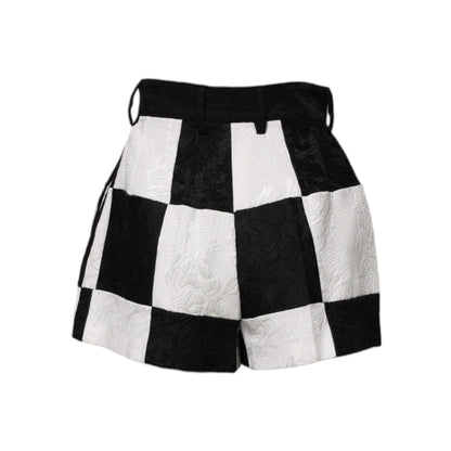 Dolce & Gabbana Black White Floral Brocade Hot Pants Shorts