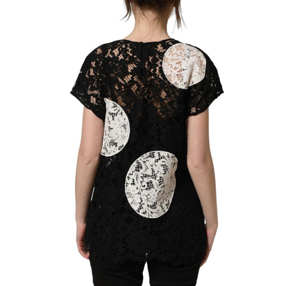 Dolce & Gabbana Black White Floral Lace Short Sleeve Blouse Top
