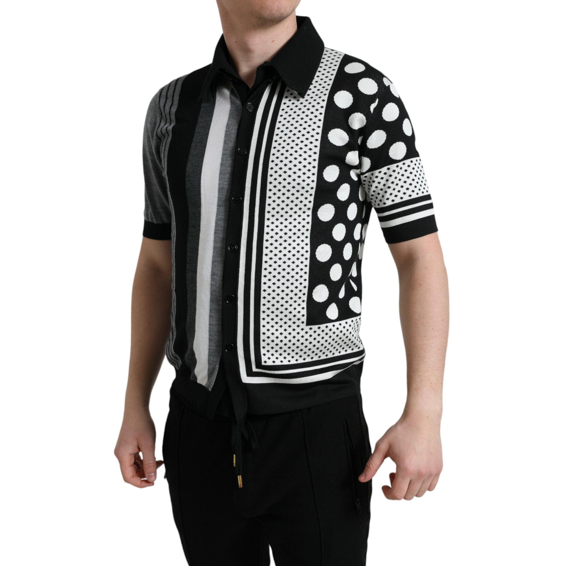 Dolce & Gabbana Black White Jumper Cardigan Polo Sweater