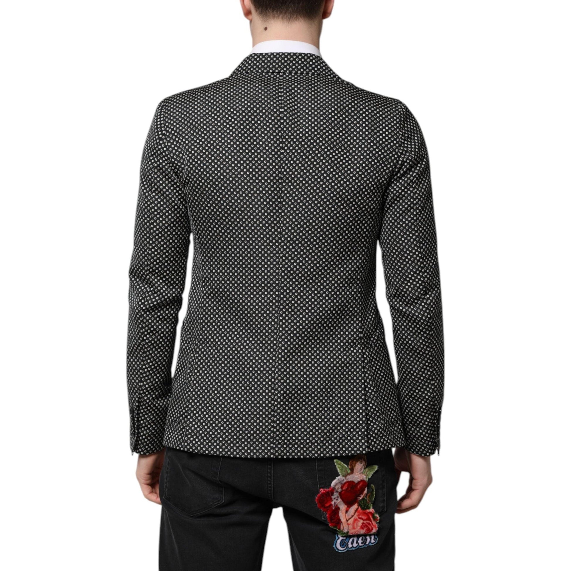 Dolce & Gabbana Black White Patterned Men Suit Coat Blazer