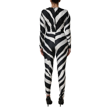 Dolce & Gabbana Black White Polyester Zebra Pattern Jumpsuit