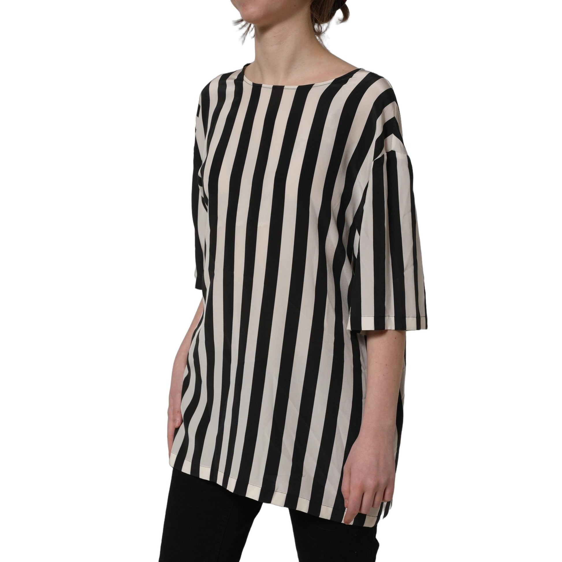 Dolce & Gabbana Black White Stripes Round Neck Blouse Top