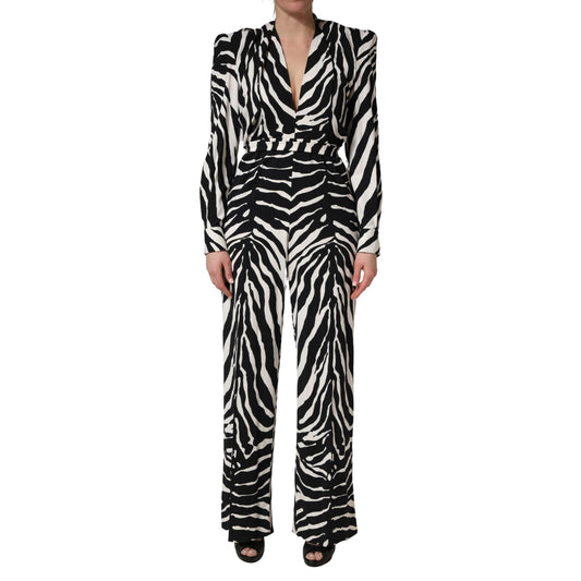 Dolce & Gabbana Black White Viscose Zebra Pattern Jumpsuit