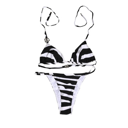 Dolce & Gabbana Black White Zebra Bikini Top Bottom Swimwear