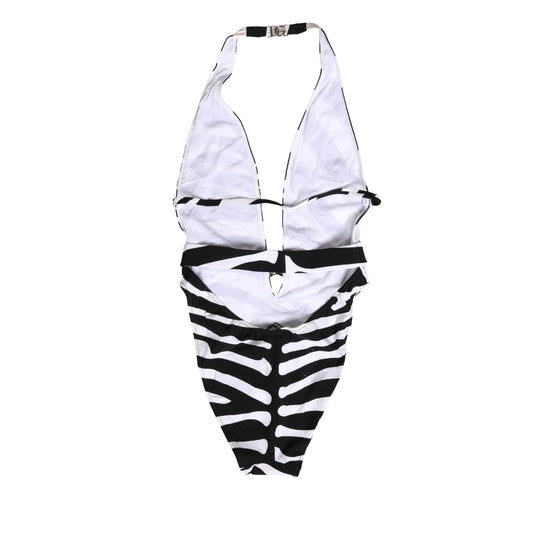 Dolce & Gabbana Black White Zebra Deep V-Neck One Piece Swimwear