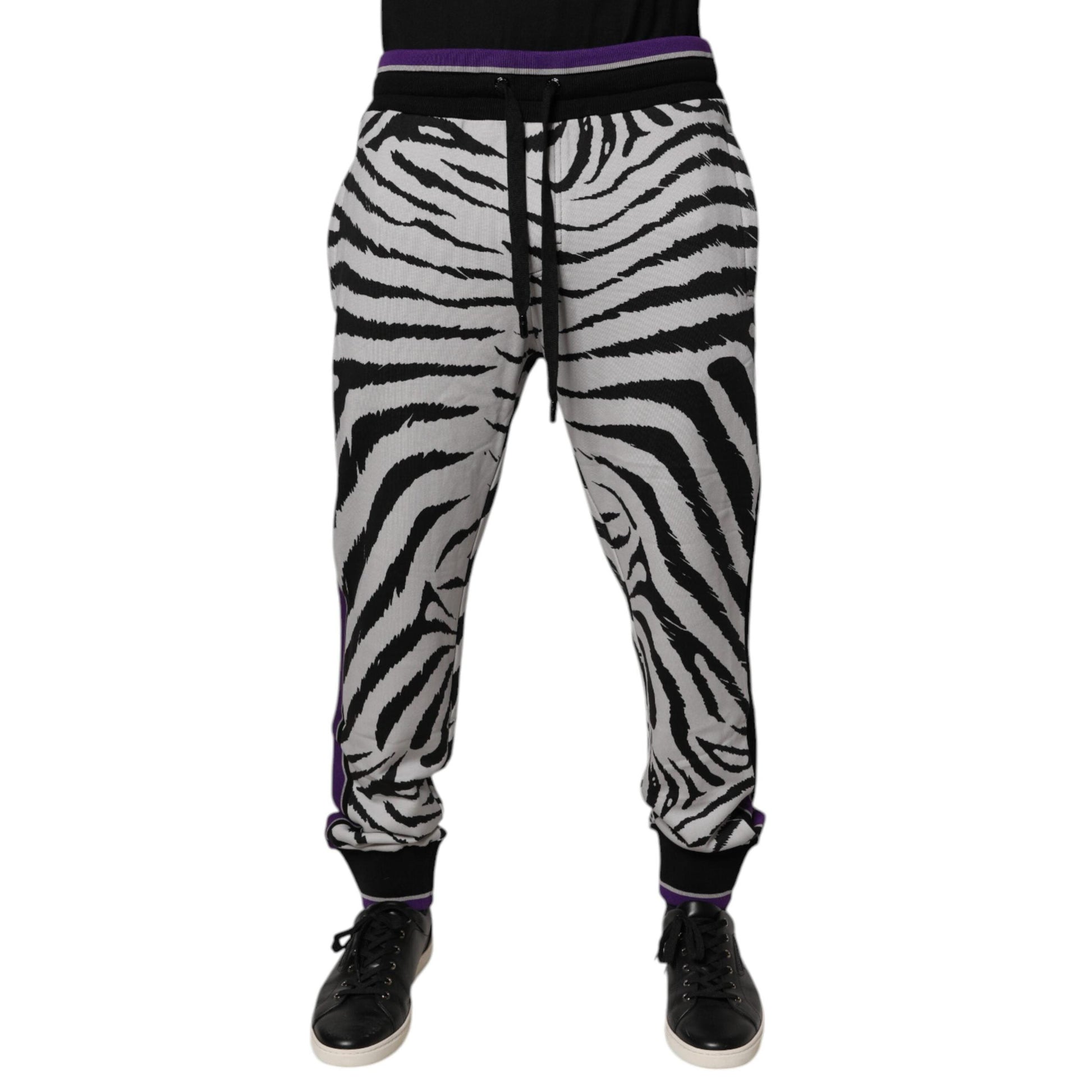 Dolce & Gabbana Black White Zebra Men Jogger Sweatpants Pants