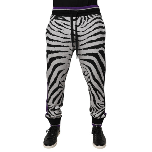 Dolce & Gabbana Black White Zebra Men Jogger Sweatpants Pants