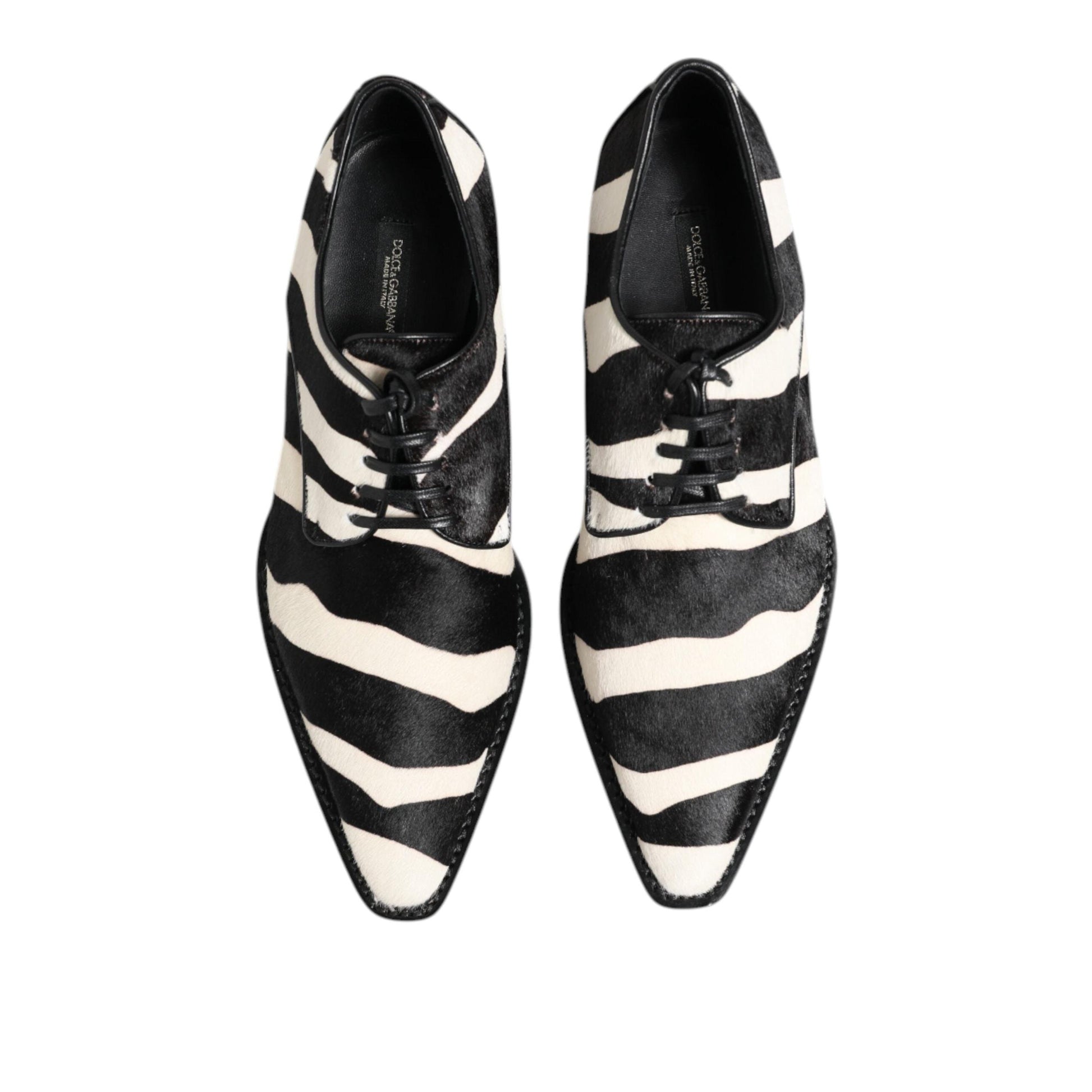 Dolce & Gabbana Black White Zebra Pony Fur Dress Shoes