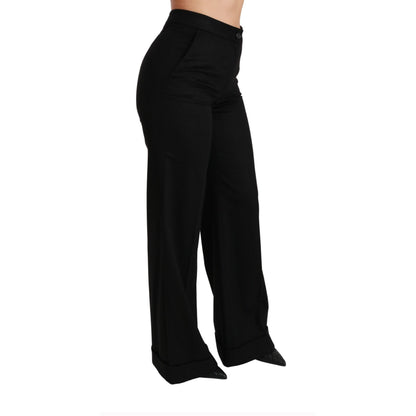 Dolce & Gabbana Black Wide Leg Flared Trouser Cashmere Pants