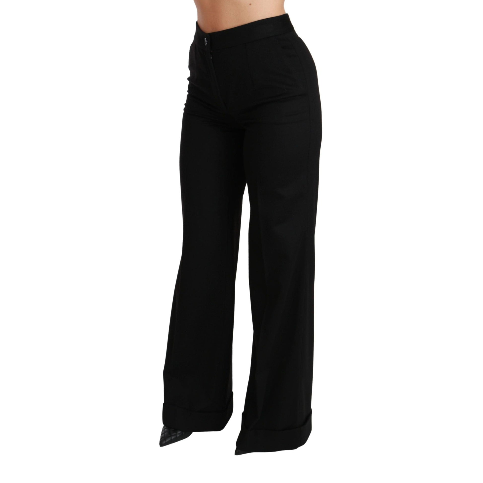 Dolce & Gabbana Black Wide Leg Flared Trouser Cashmere Pants