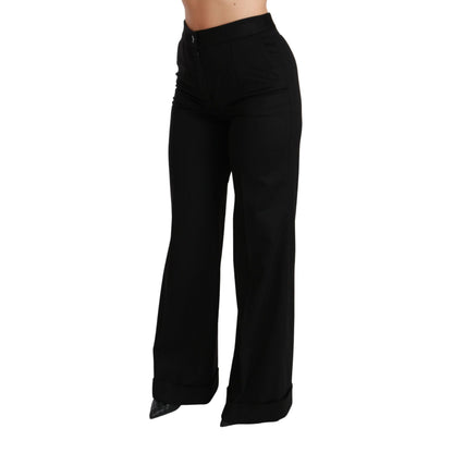 Dolce & Gabbana Black Wide Leg Flared Trouser Cashmere Pants