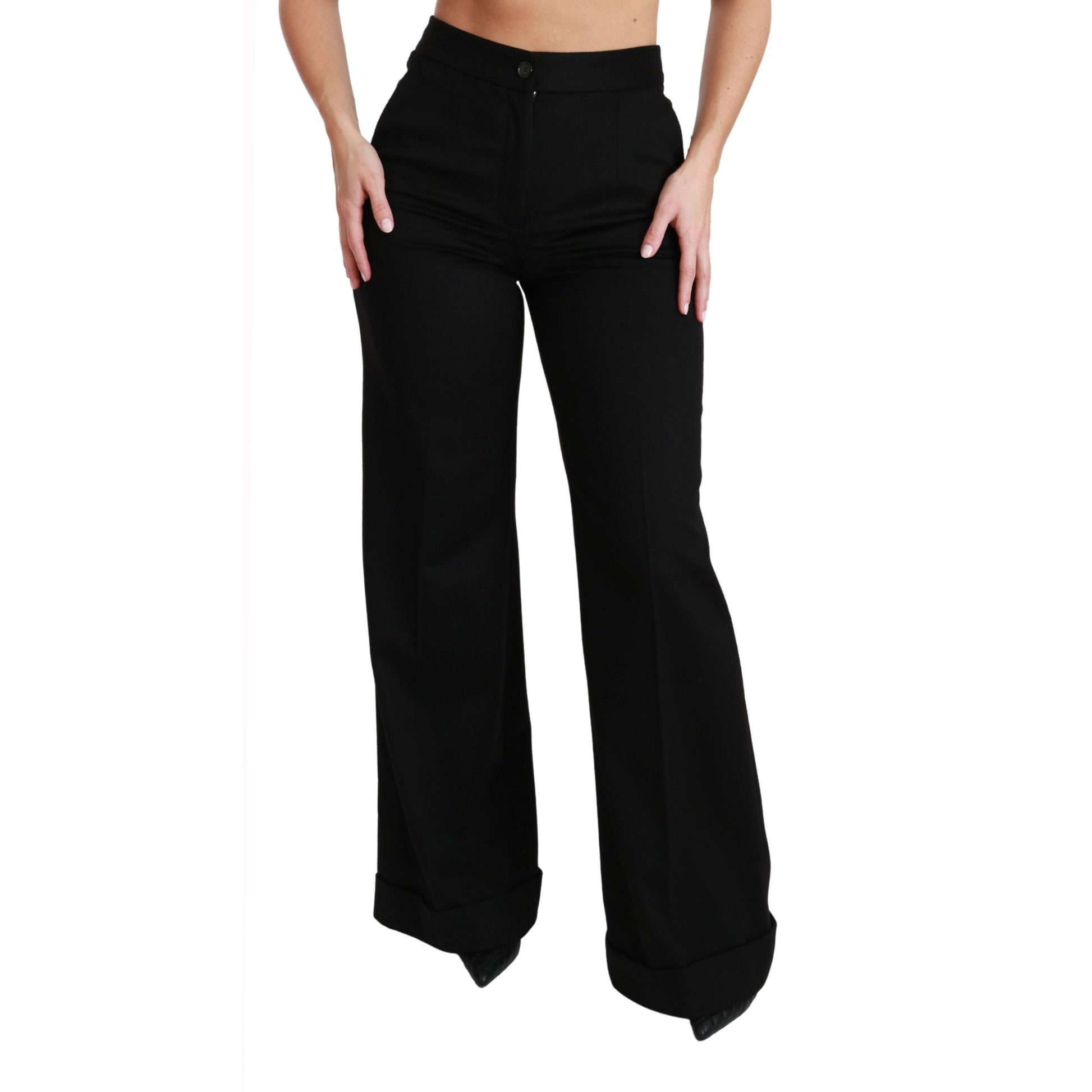 Dolce & Gabbana Black Wide Leg Flared Trouser Cashmere Pants