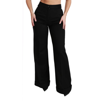 Dolce & Gabbana Black Wide Leg Flared Trouser Cashmere Pants