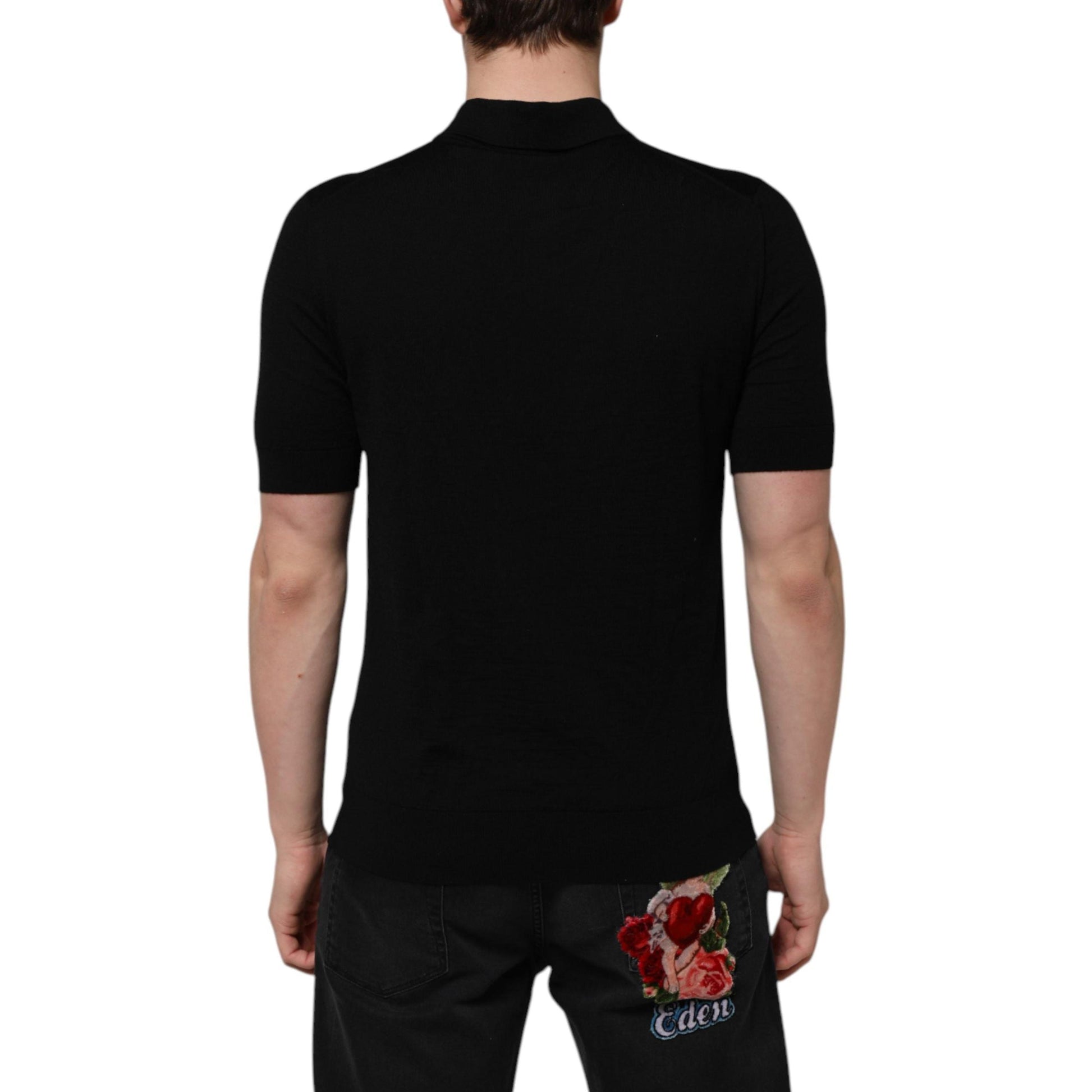 Dolce & Gabbana Black Wool Logo Floral Short Sleeve T-shirt