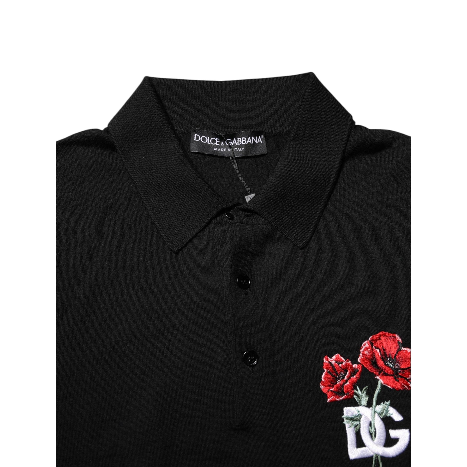 Dolce & Gabbana Black Wool Logo Floral Short Sleeve T-shirt