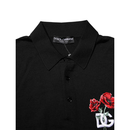 Dolce & Gabbana Black Wool Logo Floral Short Sleeve T-shirt