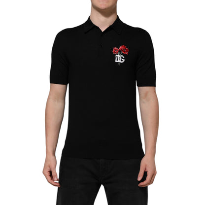 Dolce & Gabbana Black Wool Logo Floral Short Sleeve T-shirt