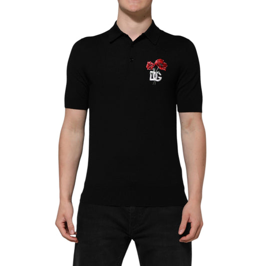 Dolce & Gabbana Black Wool Logo Floral Short Sleeve T-shirt