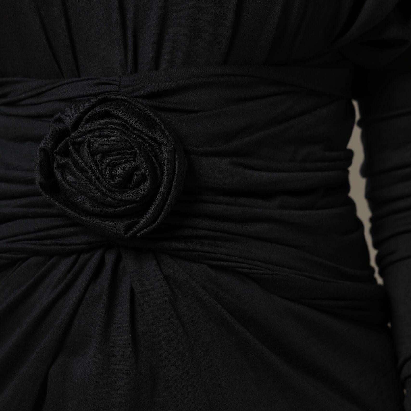 Dolce & Gabbana Black Wool Long Sleeves Sheath Midi Dress