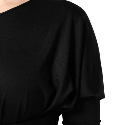 Dolce & Gabbana Black Wool Long Sleeves Sheath Midi Dress