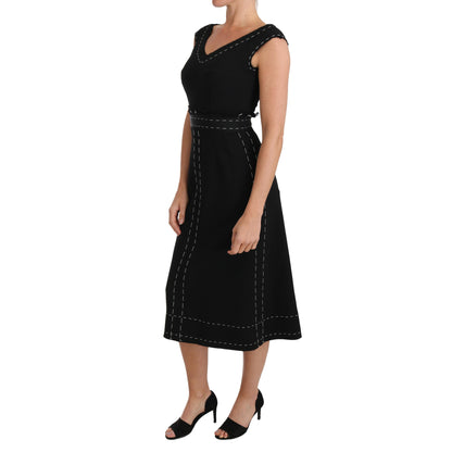 Dolce & Gabbana Black Wool Stretch A-line Sheath Dress