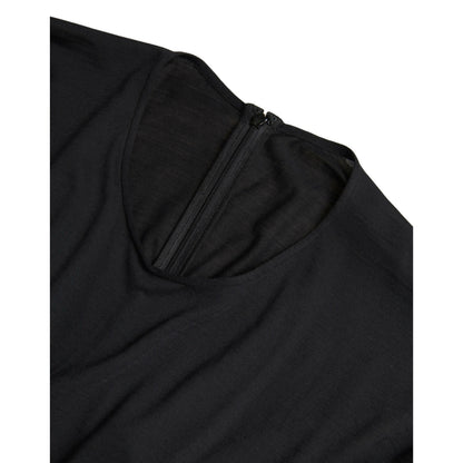 Dolce & Gabbana Black Wool Wrap Sheath Midi Gown Dress