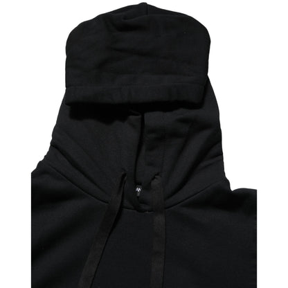 Dolce & Gabbana BlackWhite Appliqué Hooded Sweatshirt Sweater