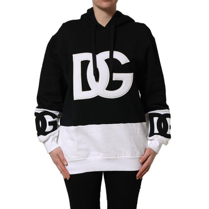 Dolce & Gabbana BlackWhite Appliqué Hooded Sweatshirt Sweater