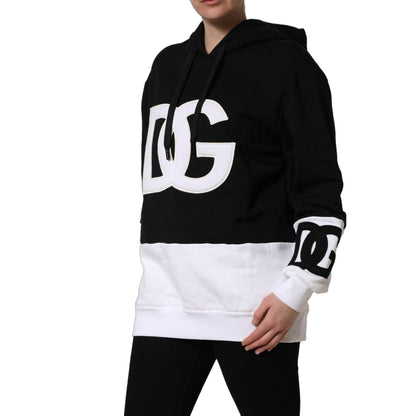 Dolce & Gabbana BlackWhite Appliqué Hooded Sweatshirt Sweater