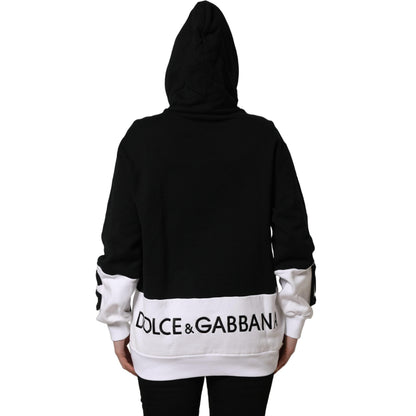 Dolce & Gabbana BlackWhite Appliqué Hooded Sweatshirt Sweater