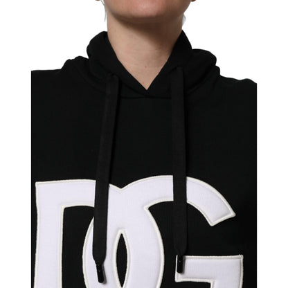 Dolce & Gabbana BlackWhite Appliqué Hooded Sweatshirt Sweater