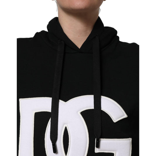 Dolce & Gabbana BlackWhite Appliqué Hooded Sweatshirt Sweater
