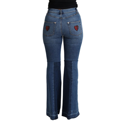 Dolce & Gabbana Blue Amore Patch Boot Cut Cotton Stretch Pant