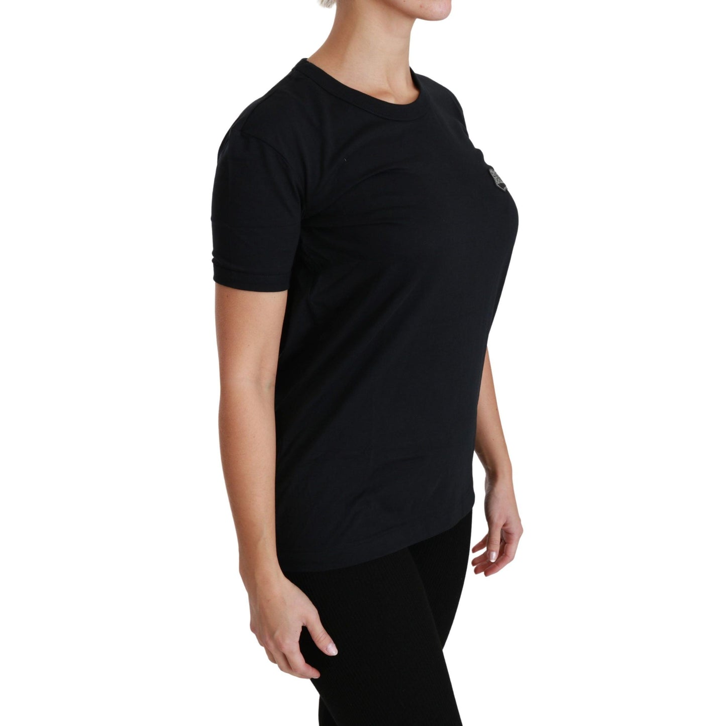 Dolce & Gabbana Blue Amore Patch Crewneck Cotton Top T-shirt