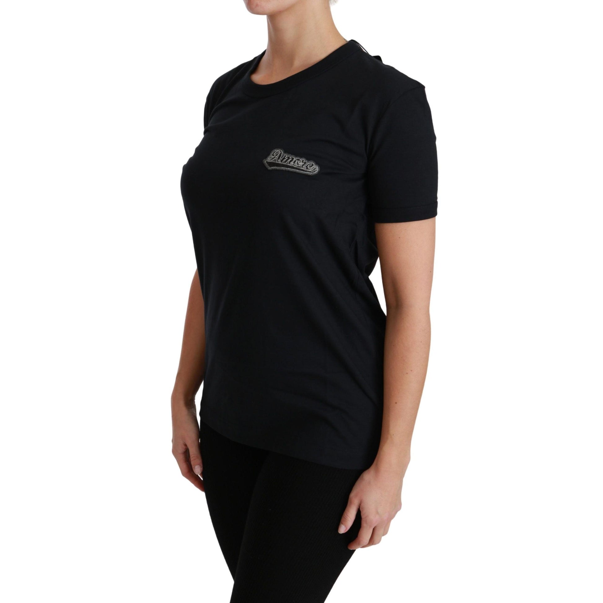 Dolce & Gabbana Blue Amore Patch Crewneck Cotton Top T-shirt