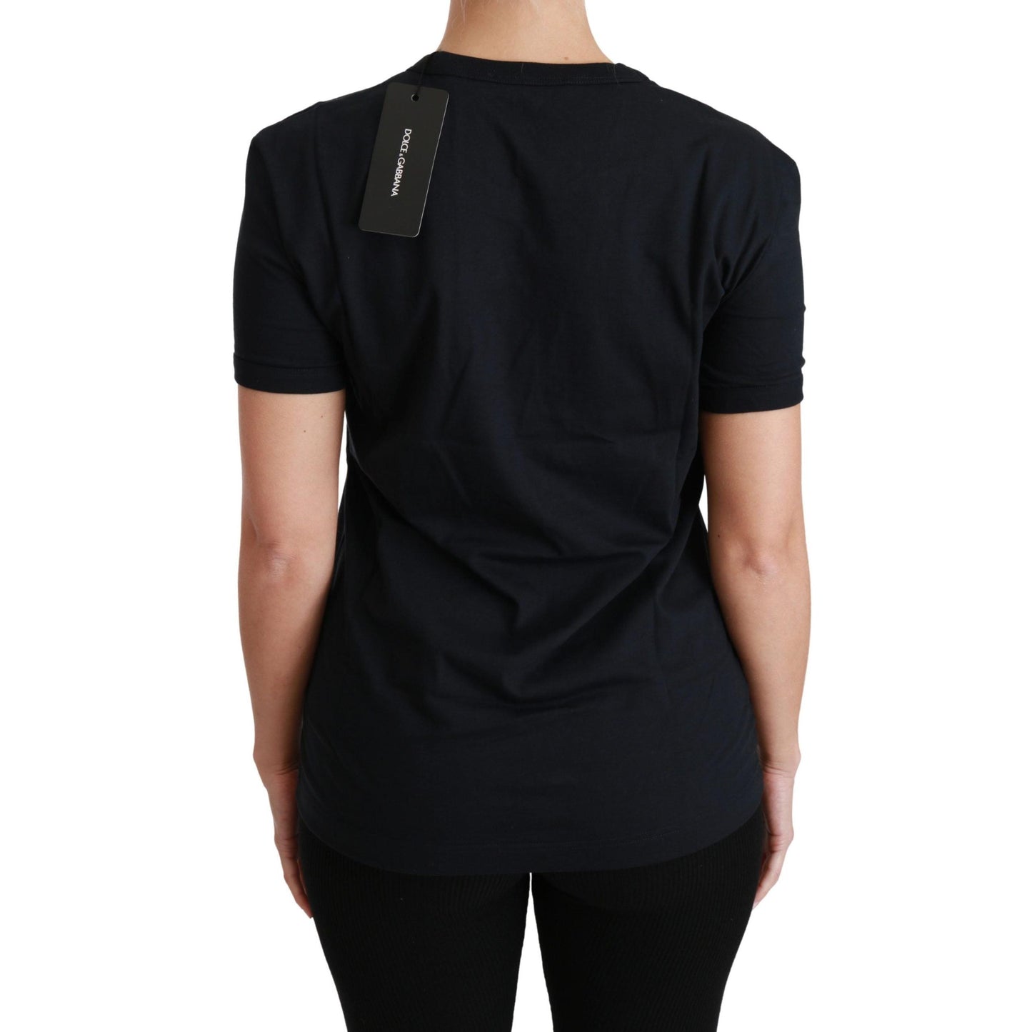 Dolce & Gabbana Blue Amore Patch Crewneck Cotton Top T-shirt