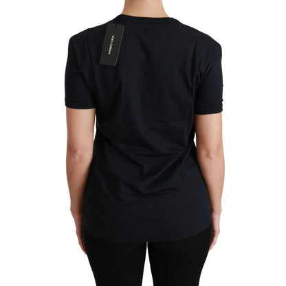 Dolce & Gabbana Blue Amore Patch Crewneck Cotton Top T-shirt